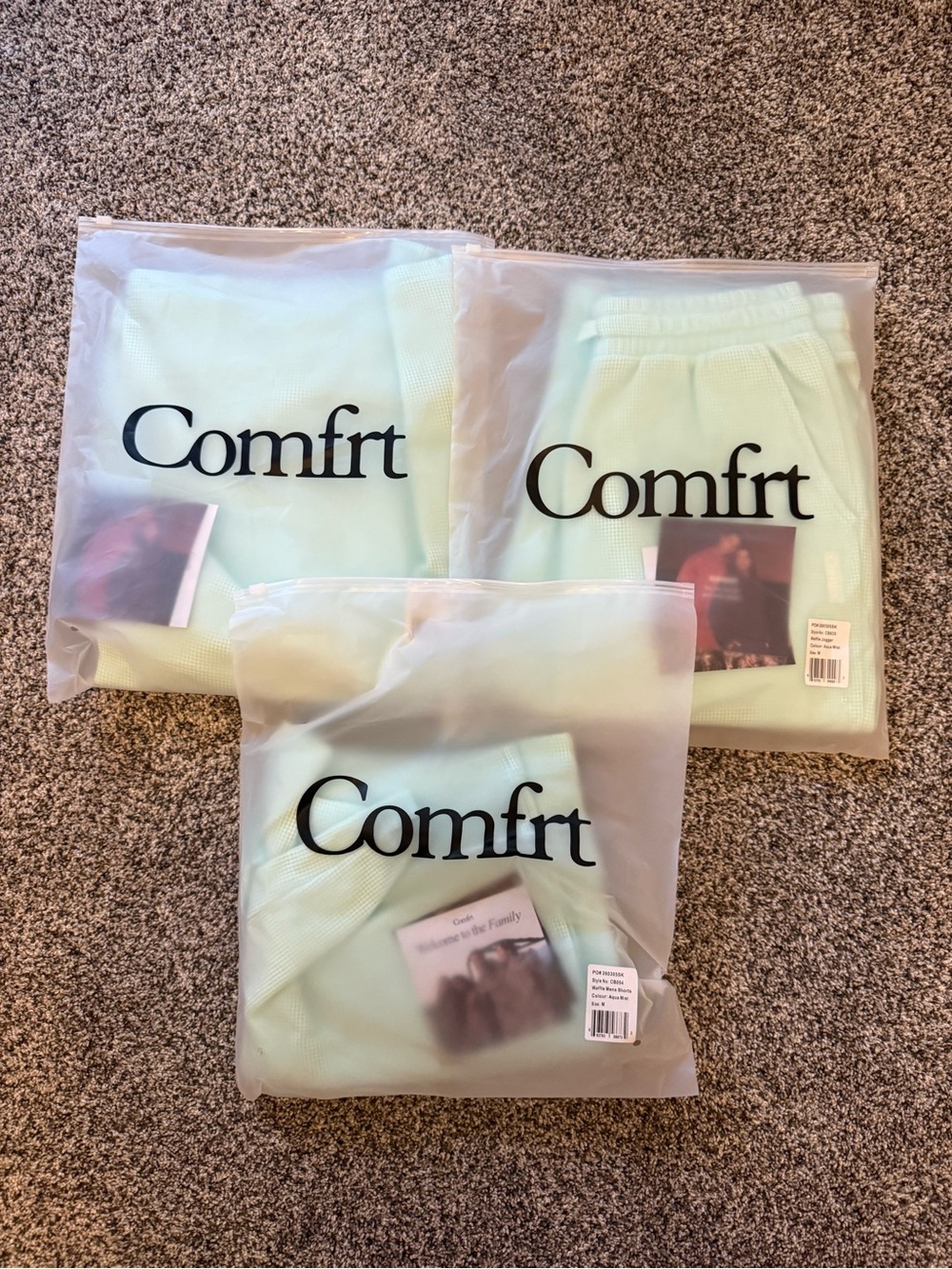 Comfrt 3-Piece Waffle Knit Aqua Set M&L